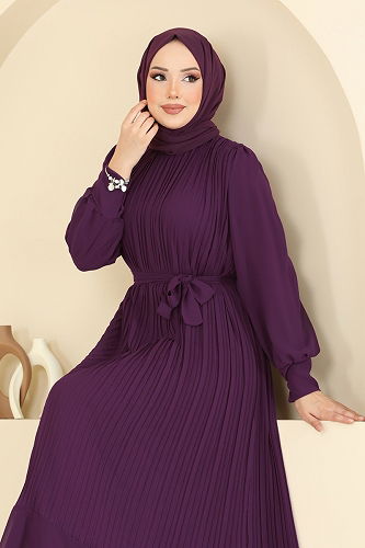 moda selvim فستان سهرة أرجواني 2150MP806 - Thumbnail