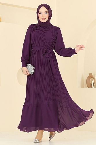 moda selvim فستان سهرة أرجواني 2150MP806 - Thumbnail