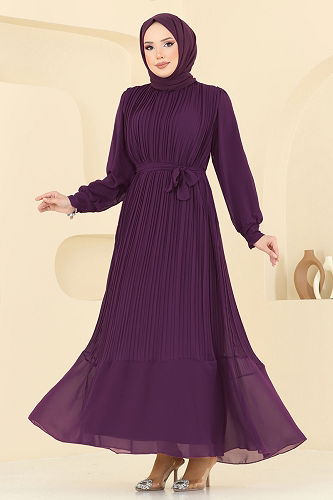 moda selvim فستان سهرة أرجواني 2150MP806 - Thumbnail