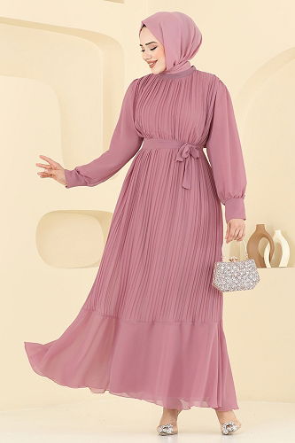 moda selvim فستان سهرة وردي 2150MP806 - Thumbnail