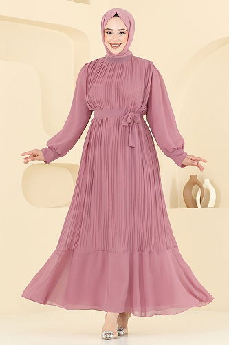 moda selvim فستان سهرة وردي 2150MP806 - Thumbnail