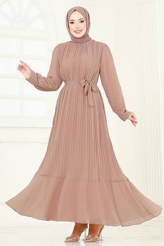 moda selvim فستان سهرة بيج 2150MP806 - Thumbnail