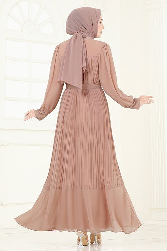 moda selvim فستان سهرة بيج 2150MP806 - Thumbnail