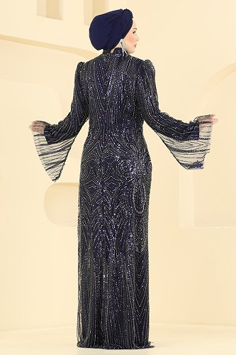 moda selvim Evening Dress 216DMNK1166 Navy Blue - Thumbnail