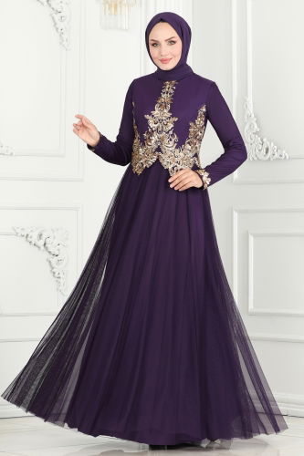 moda selvim EVENING DRESS 2209PN204 Purple - Thumbnail