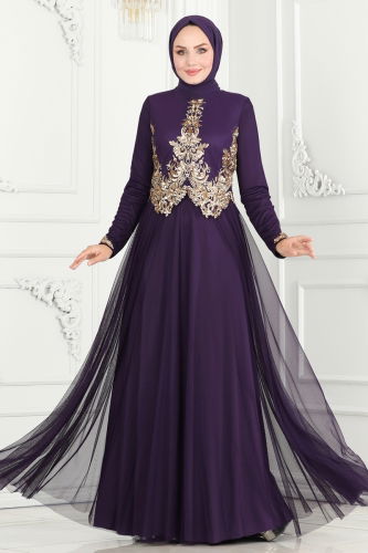 moda selvim EVENING DRESS 2209PN204 Purple - Thumbnail