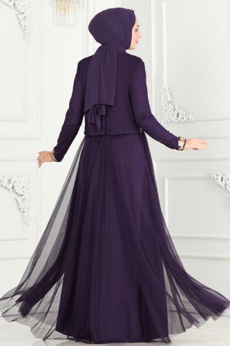 moda selvim Evening Dress 2209PN204 Purple - Thumbnail