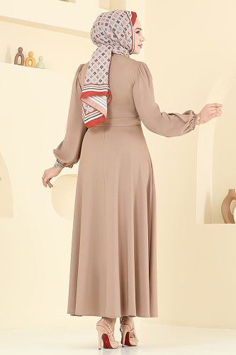 moda selvim Evening Dress 2310ANT466 Latte - Thumbnail