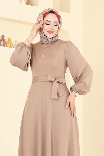 moda selvim Evening Dress 2310ANT466 Latte - Thumbnail