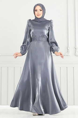 moda selvim Evening Dress 2330ANT904-M Gray - Thumbnail