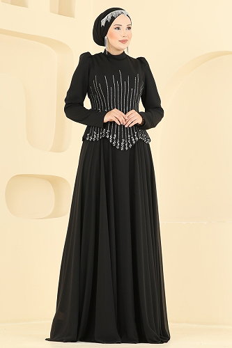 moda selvim Evening Dress 234DMNK1166 Black - Thumbnail