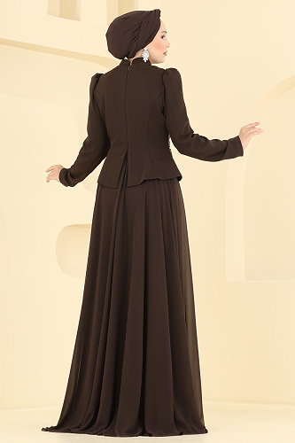 moda selvim Evening Dress 234DMNK1166 Brown - Thumbnail
