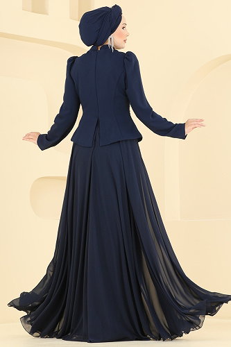 moda selvim فستان سهرة كحلي 234DMNK1166 - Thumbnail