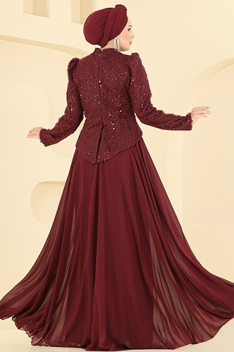 moda selvim Evening Dress 235DMNK1166 Light Burgundy - Thumbnail