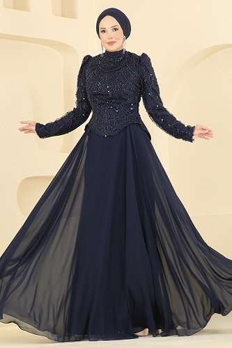 moda selvim فستان سهرة كحلي 235DMNK1166 - Thumbnail