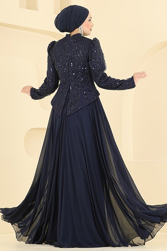 moda selvim فستان سهرة كحلي 235DMNK1166 - Thumbnail