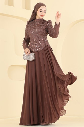moda selvim Evening Dress 235DMNK1166 Powder Vision - Thumbnail
