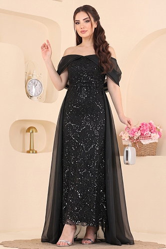 moda selvim Evening Dress 236DMNK1166 Black - Thumbnail