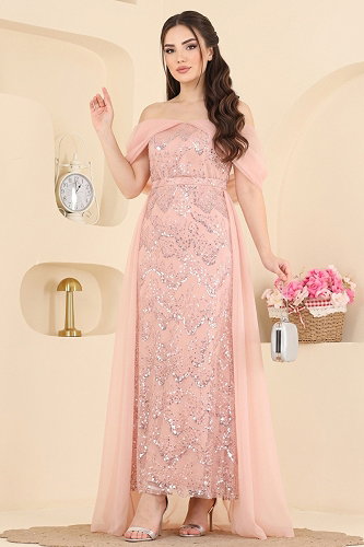 moda selvim Evening Dress 236DMNK1166 Powder - Thumbnail