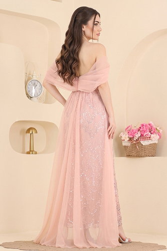 moda selvim Evening Dress 236DMNK1166 Powder - Thumbnail