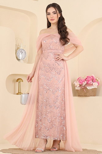 moda selvim Evening Dress 236DMNK1166 Powder - Thumbnail
