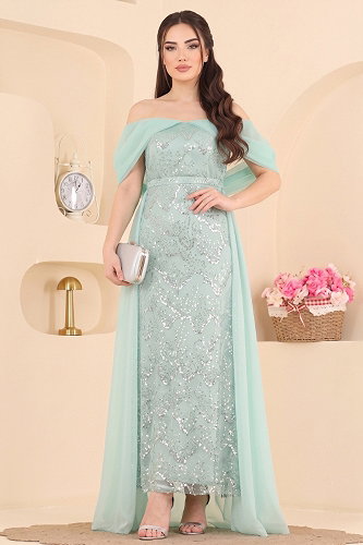 moda selvim Evening Dress 236DMNK1166 Water Green - Thumbnail