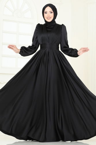 moda selvim Evening Dress 2382ANT466 Black - Thumbnail