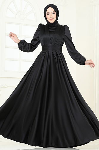 moda selvim Evening Dress 2382ANT466 Black - Thumbnail