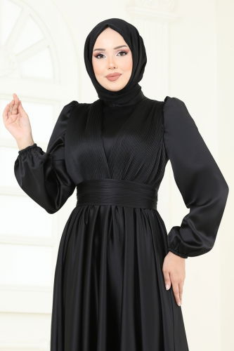 moda selvim Evening Dress 2382ANT466 Black - Thumbnail