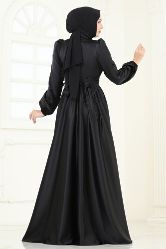 moda selvim Evening Dress 2382ANT466 Black - Thumbnail