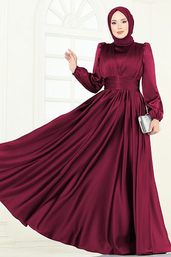 moda selvim Evening Dress 2382ANT466 Burgundy - Thumbnail