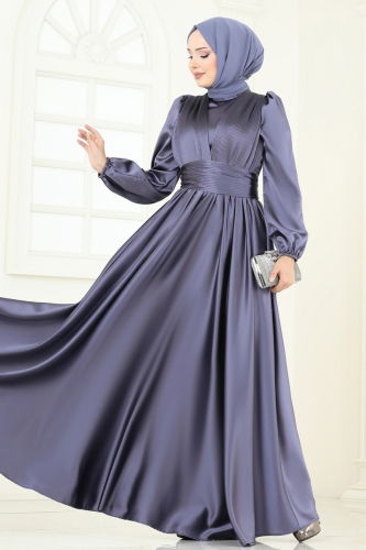 moda selvim Evening Dress 2382ANT466 Dark Lilac - Thumbnail