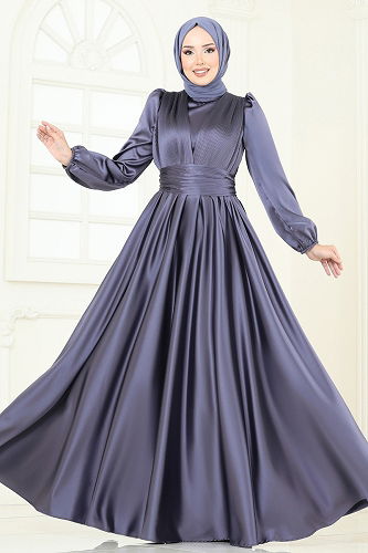 moda selvim Evening Dress 2382ANT466 Dark Lilac - Thumbnail