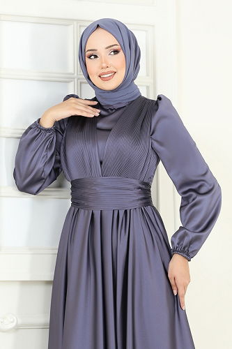 moda selvim Evening Dress 2382ANT466 Dark Lilac - Thumbnail