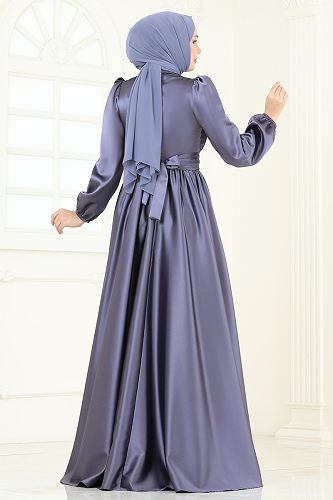 moda selvim Evening Dress 2382ANT466 Dark Lilac - Thumbnail