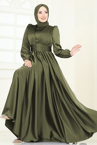 moda selvim Evening Dress 2382ANT466 Khaki - Thumbnail