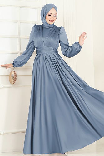 moda selvim Evening Dress 2382ANT466 Light Blue - Thumbnail