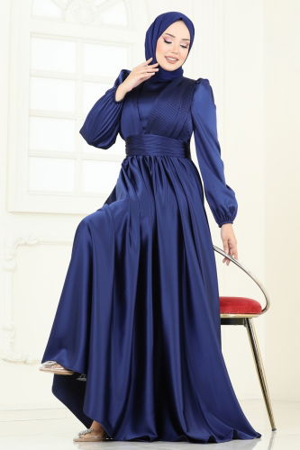 moda selvim Evening Dress 2382ANT466 Navy Blue - Thumbnail