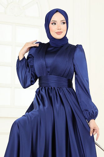 moda selvim Evening Dress 2382ANT466 Navy Blue - Thumbnail