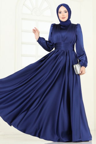 moda selvim Evening Dress 2382ANT466 Navy Blue - Thumbnail