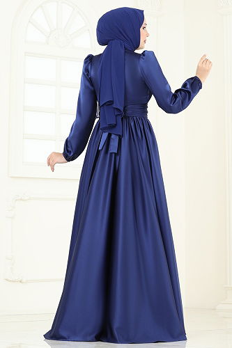 moda selvim Evening Dress 2382ANT466 Navy Blue - Thumbnail