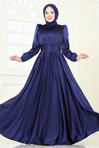 moda selvim Evening Dress 2382ANT466 Navy Blue - Thumbnail