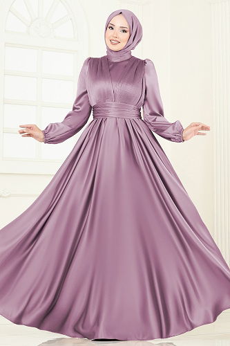 moda selvim فستان سهرة بيج وردي 2382ANT466 - Thumbnail