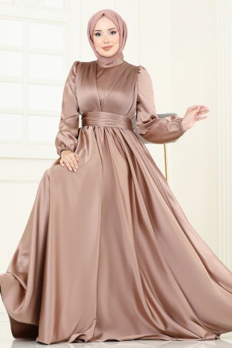 moda selvim Evening Dress 2382ANT466 Powder Vision - Thumbnail