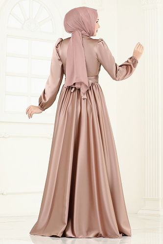 moda selvim فستان سهرة بيج وردي 2382ANT466 - Thumbnail