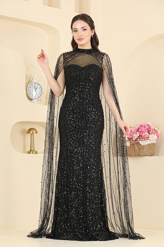 moda selvim Evening Dress 239DMNK1166 Black - Thumbnail