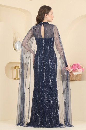 moda selvim Evening Dress 239DMNK1166 Navy Blue - Thumbnail
