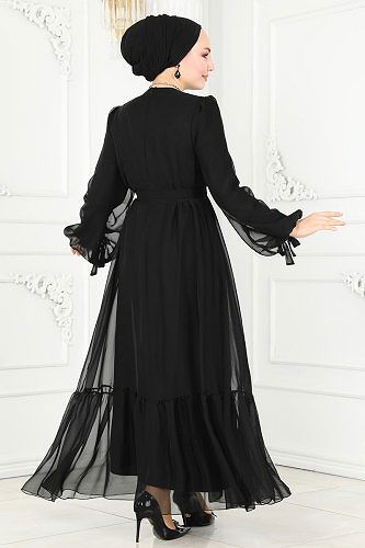 moda selvim Evening Dress 2401PN204 Black - Thumbnail