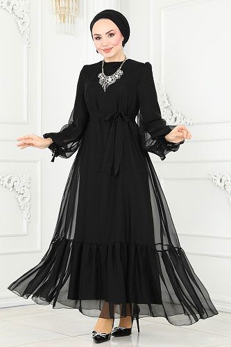 moda selvim Evening Dress 2401PN204 Black - Thumbnail