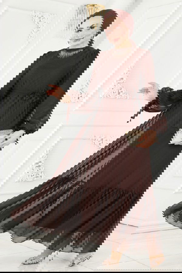 Modaselvim خصم صافٍ20%+20% في سلة التسوق فستان سهرة بني 2401PN204